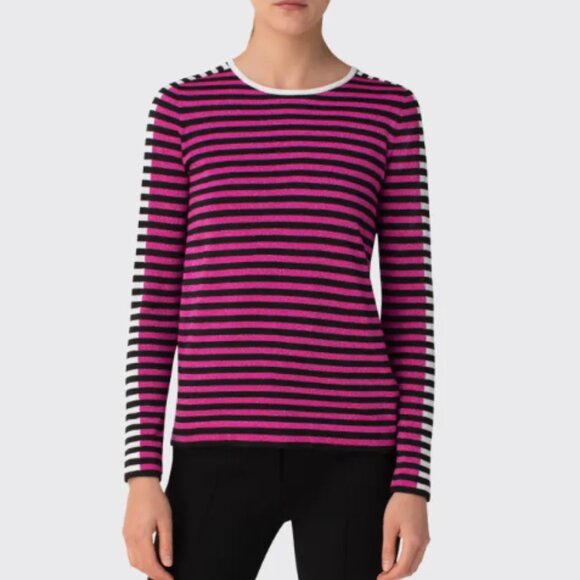 Akris Punto Striped Wool Blend Lightweight Pullover Sweater in Pink/Black Size 6 - Picture 1 of 9